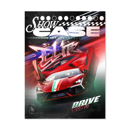 Drive Exotic 1 — Enthusiast Edition 24x32 art print by Liminalist Media. Large format automotive poster featuring an Italian supercar with neon and dark atmosphere.