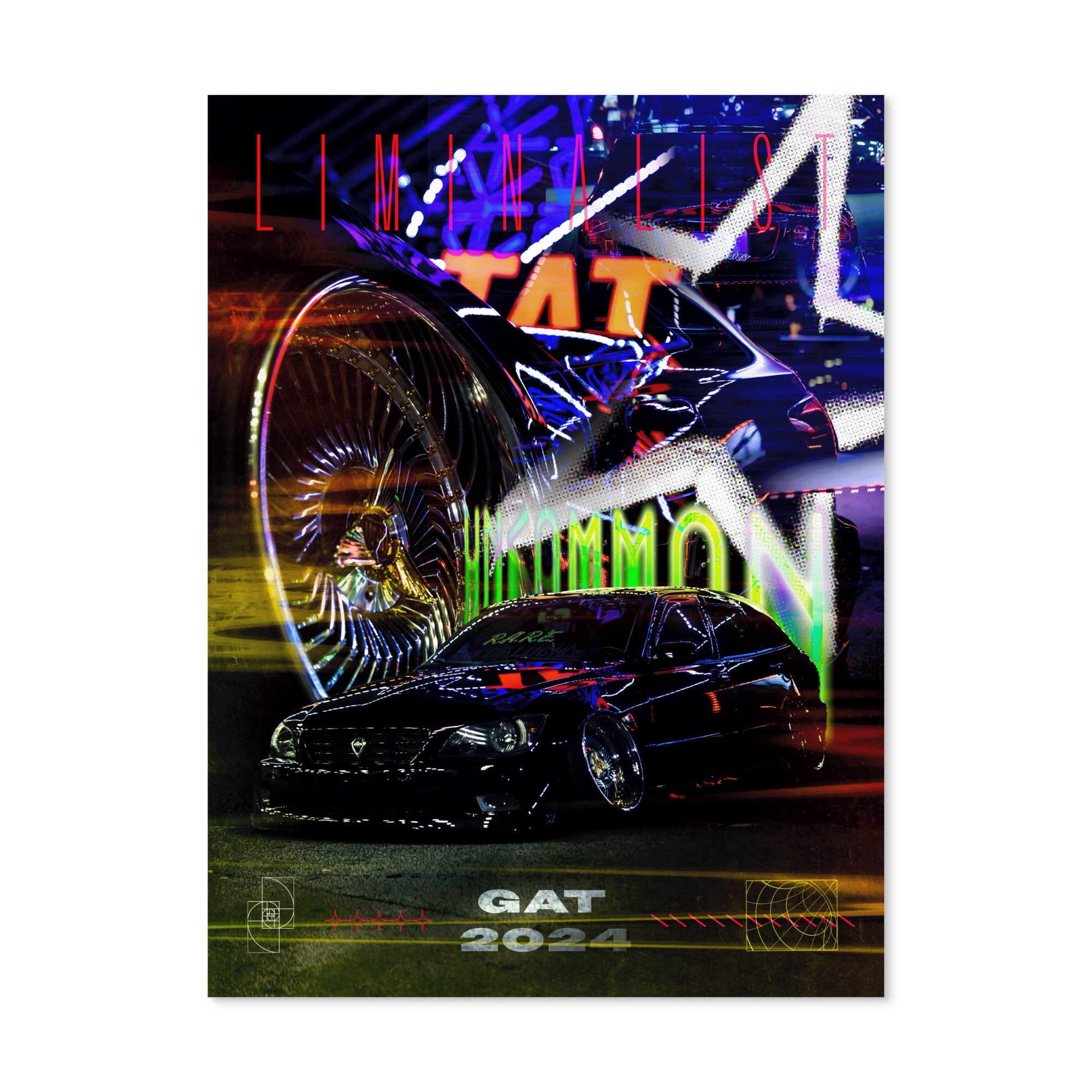 GAT 1 2024 — Enthusiast Edition 24x32 art print by Liminalist Media. Large format car show poster featuring a custom Sportcross on floaters with neon atmosphere from GAT 2024.
