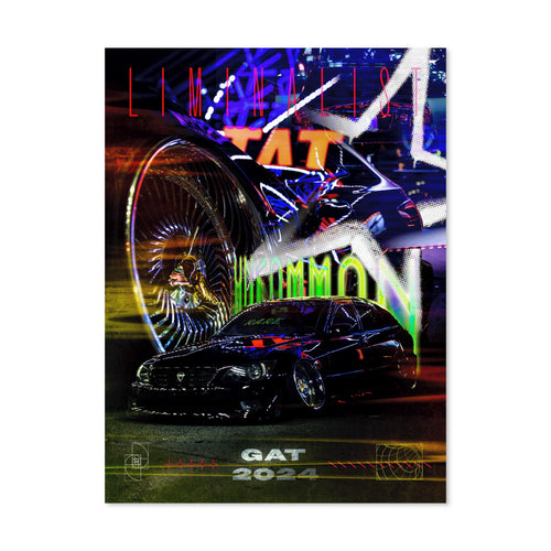 GAT 1 2024 — Enthusiast Edition 24x32 art print by Liminalist Media. Large format car show poster featuring a custom Sportcross on floaters with neon atmosphere from GAT 2024.